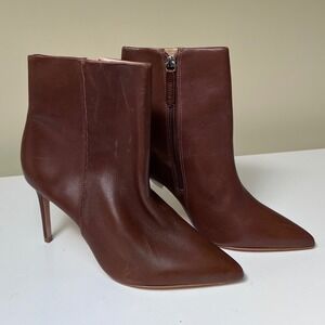 Schutz‎ Mikki Walnut Brown Leather Pointed Toe Stiletto Ankle Boots 7.5B S01723